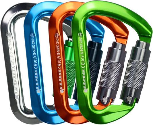 SEPEAK UIAA 30kN Climbing Carabiner Clips, Professional Heavy Duty Twist Locking Carabiners for Climbing,Mountaineering, Rappelling, Camping, Hiking, Swings, Large D Ring Hooks-StrideForce Fitness