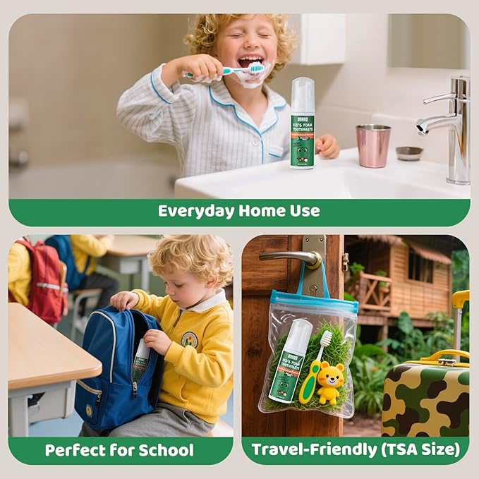 NOHOO Fluoride Free Foam Toothpaste Kids Watermelon,Natural Training Toothpaste for Baby Toddler Children Oral Cleaning and Cavity Protection(2 Pack)