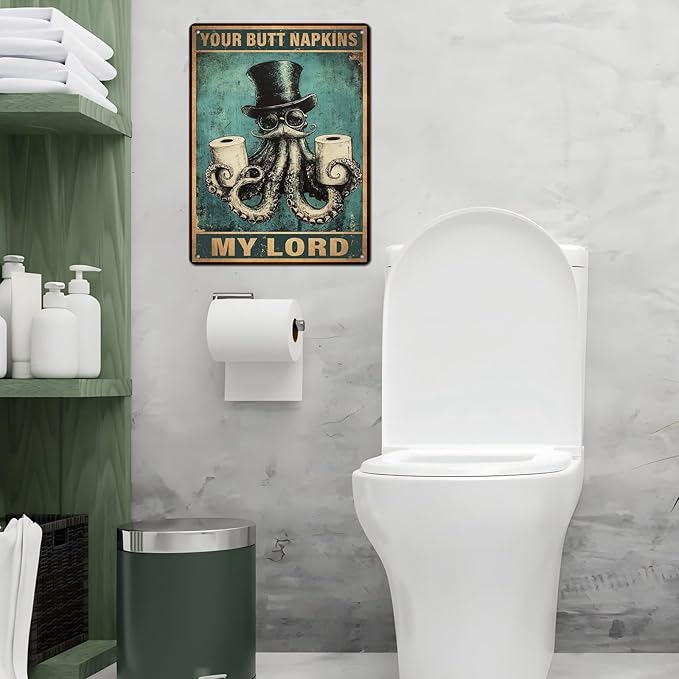 Funny Octopus Retro Metal Tin Sign Nautical Bathroom Decor Toilet Restroom Funky Home Decor Wall Art Sign 12 * 16inch-StrideForce Fitness