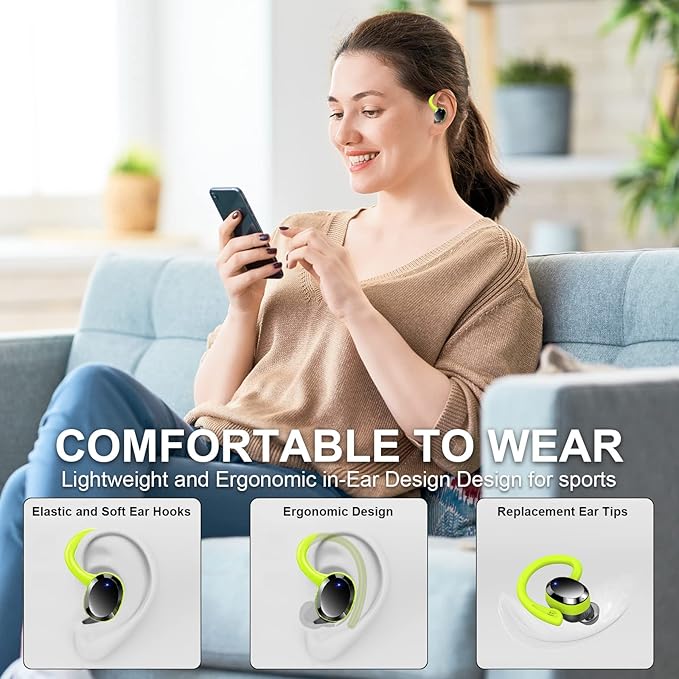 Wireless Earbuds Sport Bluetooth Headphones 5.4, 2025 Bluetooth Earbuds 4 HD Mic, Over-Ear Buds with Earhooks ENC Noise Canceling Earphones, 48Hrs Stereo, IP7 Waterproof Headset for Workout/Running-StrideForce Fitness