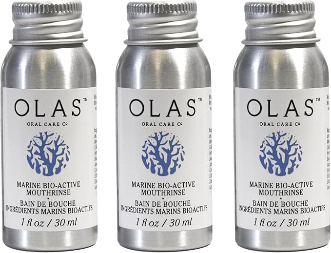 Olas Alcohol Free Mouthwash & Oral Rinse - Marine Bio-Active Mouth Rinse with Essential Oils & Antioxidants for a Healthy Oral Microbiome - Fluoride Free Natural Mouthwash (3 Count, 1 Fl Oz Each)