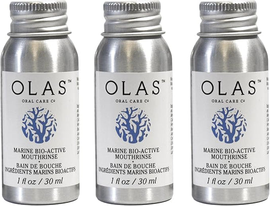 Olas Alcohol Free Mouthwash & Oral Rinse - Marine Bio-Active Mouth Rinse with Essential Oils & Antioxidants for a Healthy Oral Microbiome - Fluoride Free Natural Mouthwash (3 Count, 1 Fl Oz Each)