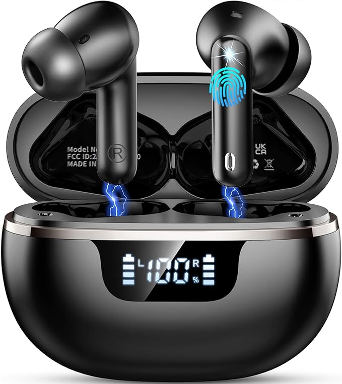 Wireless Earbuds Bluetooth Headphones Noise Cancelling, Bluetooth 5.4 Ear bud with Dynamic Drivers Stereo, 40H Playtime Sports Earphones Wireless Waterproof with LED Power Display for Laptop Pad Phone-StrideForce Fitness