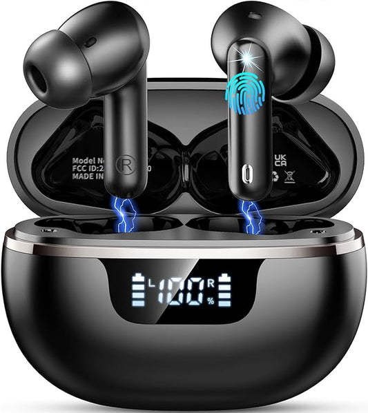 Wireless Earbuds Bluetooth Headphones Noise Cancelling, Bluetooth 5.4 Ear bud with Dynamic Drivers Stereo, 40H Playtime Sports Earphones Wireless Waterproof with LED Power Display for Laptop Pad Phone-StrideForce Fitness