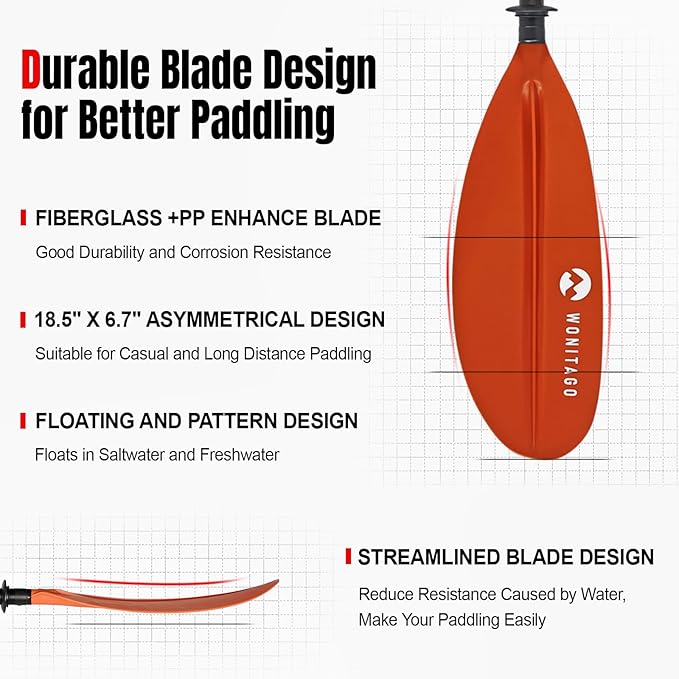 Kayak Paddle Premium Carbon Fiber Paddle with Reinforced PP + Fiberglass Blade, Floating Adjustable Kayaking Oars, 3 Piece, 220-240 cm/86-94 Inches, 240-260 cm/94-102 Inches-StrideForce Fitness