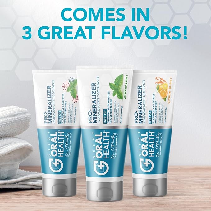 Nano hydroxyapatite Toothpaste Fluoride-Free Dentist Formulated Remineralizing Anti Cavity Enamel Support Sensitive Teeth Toothpaste Flavor Variation 3 Pack: Citrus Blast, Peppermint Wow, Wintermint