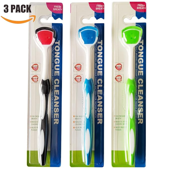 Tongue Brush, Tongue Scraper, Tongue Cleaner, Tongue Scraper Brush, Tongue Cleaner Brush, Tongue Brushes Helps Fight Bad Breath, 3 Tongue Scrapers, 3 Pack (Black & Blue & Green)