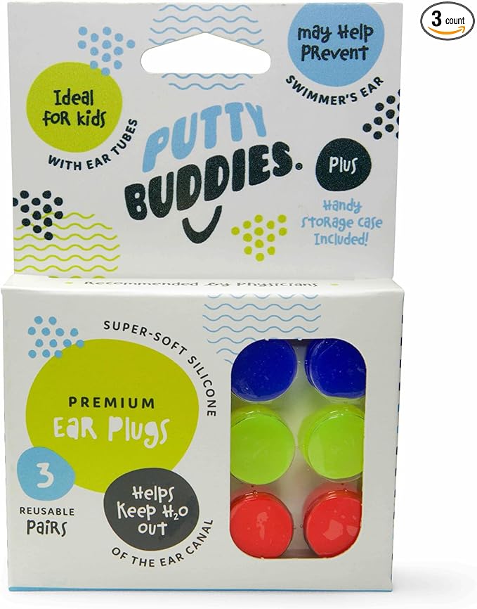Earvolution Original Putty Buddies Ear Plugs for Swimming - Invented by an Ear Physician - Moldable, Premium Silicone Ear Plugs - One Size - Waterproof - Made in The USA - 3 Pair Pack-StrideForce Fitness