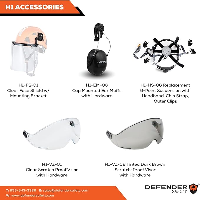 Defender Safety H1 Safety Helmet Hard Hat with Visor ANSI Z89.1-StrideForce Fitness