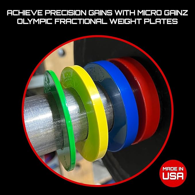 Micro Gainz Olympic Fractional Weight Plates Set, 10 Piece Olympic Weight Plates Set with Bag, Designed for Olympic Barbells for Strength Training and Micro Loading, Made in USA-StrideForce Fitness
