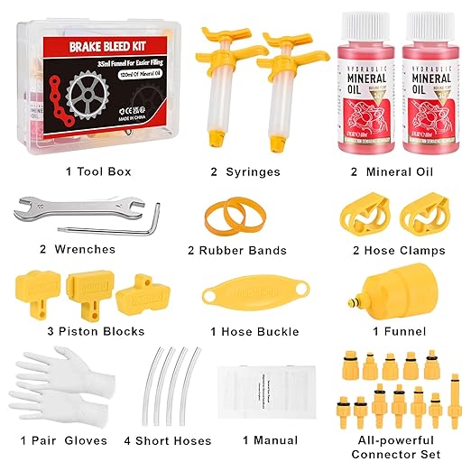 Brake Bleed Kit for Shimano, TEKTRO, TRP, SRAM/MAGURA/Formula/Hope, Hydraulic MTB Brake Bleed Kit for Shimano with M4-M7 Adapter, High Performance Mineral Oil Brake Fluid (2 * 60ml)-StrideForce Fitness