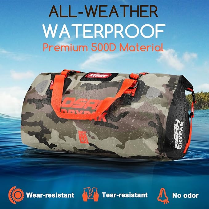 Waterproof Duffel Bag - Motorcycle Dry Bag Tail Bag with Large Storage Space, Waterproof Luggage Duffle Bags with Outer Mesh Zipper Pocket for Camping, Kayaking, Fishing & Traveling-StrideForce Fitness