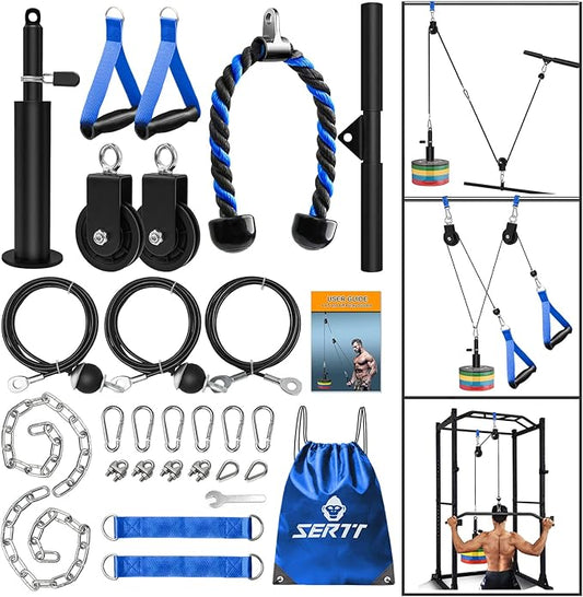 SERTT Weight Cable Pulley System Gym, Upgraded Cable Pulley Attachments for LAT Pull Down, Biceps Curl, Tricep, Arm Workouts - Home Gym Add On Equipment-StrideForce Fitness