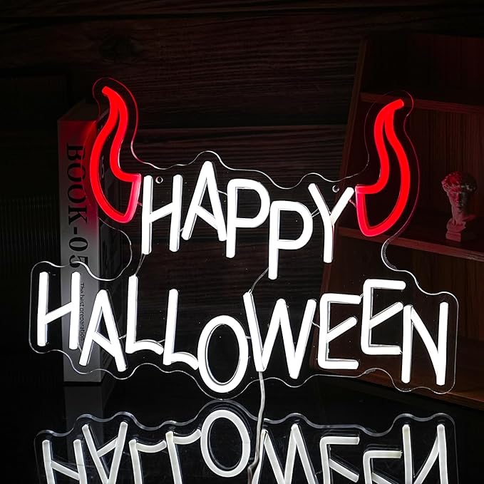 Happy Halloween Neon Sign - Dimmable LED Red Little Corner Light for Wall Decor - USB Powered for Halloween Decoration, Home Spooky Party, Bedroom Decor-StrideForce Fitness