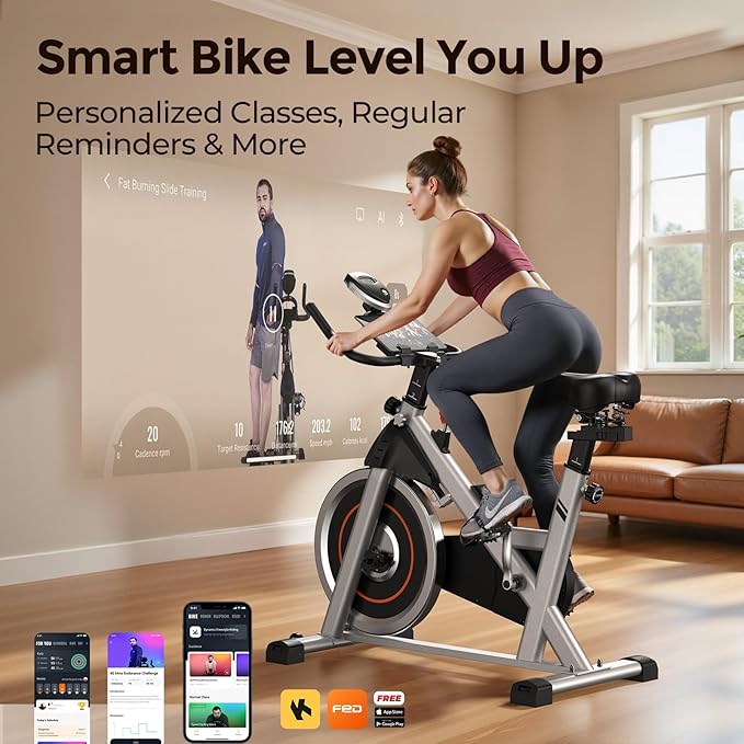 YOSUDA Exercise Bike, Brake Pad Stationary Bike for Home with Exclusive App, Magnetic Indoor Cycling Bike with 300 lb Weight Capacity, Low Noise, Tablet Holder and Fitness Courses for Weight Loss-StrideForce Fitness