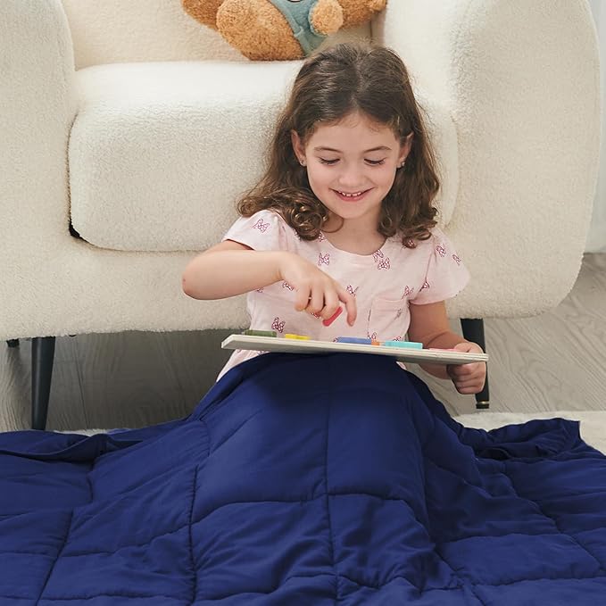 yescool Weighted Blanket (10 lbs, 41" x 60", Blue) Cooling Heavy Blanket for Sleeping Perfect for 90-110 lbs, Breathable Blanket with Premium Glass Bead, Machine Washable-StrideForce Fitness