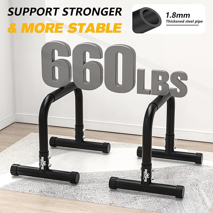 RELIFE REBUILD YOUR LIFE Dip Station Functional Heavy Duty Dip Stands Fitness Workout Dip bar Station Stabilizer Parallette Push Up Stand-StrideForce Fitness