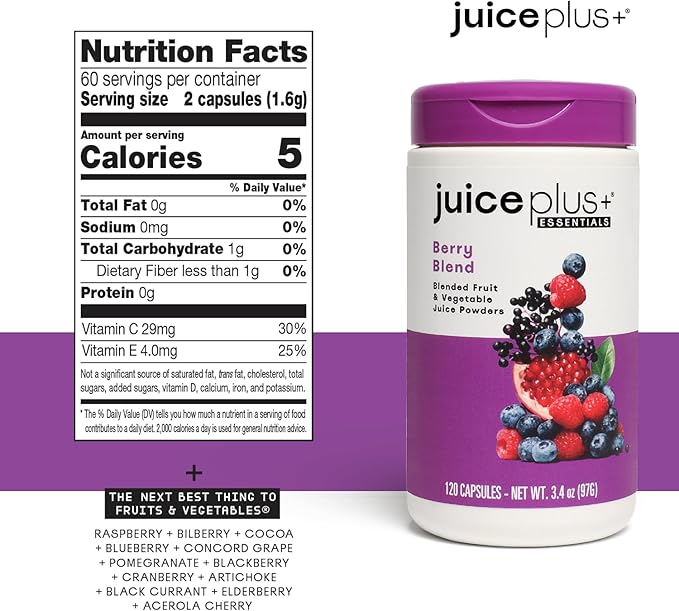 JuicePlus+ Berry Blend: with Concord Grape, Blueberry, Cranberry, and More - Whole Food Based, Vegan, Plant-Based Vitamins - Gluten-Free, Non-GMO, Kosher - 1 Bottle (60 Servings)-StrideForce Fitness