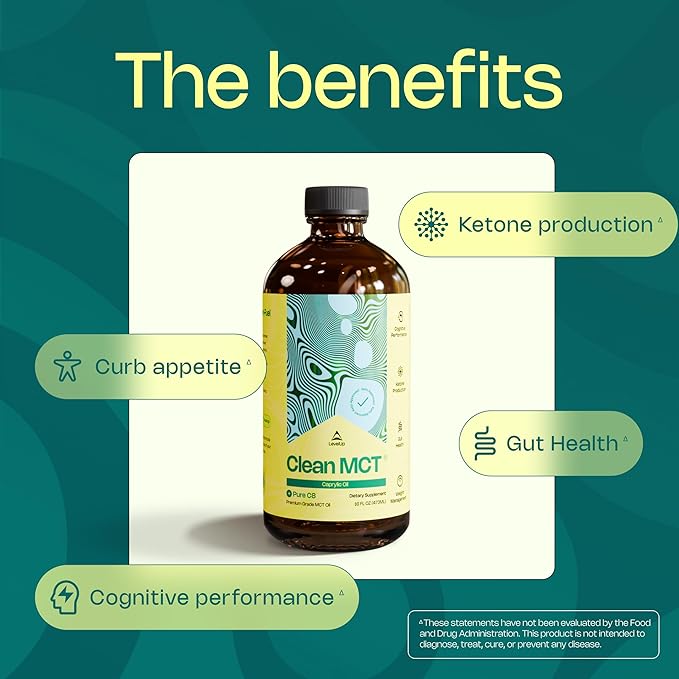 LevelUp Clean MCT Oil - 100% Caprylic C8 for Energy, Focus, Weight Management, Gut Health, Brain Superfuel - Keto Supplement for Ketogenic Coffee and Ketones - Non-GMO (16 oz Glass Bottle)-StrideForce Fitness
