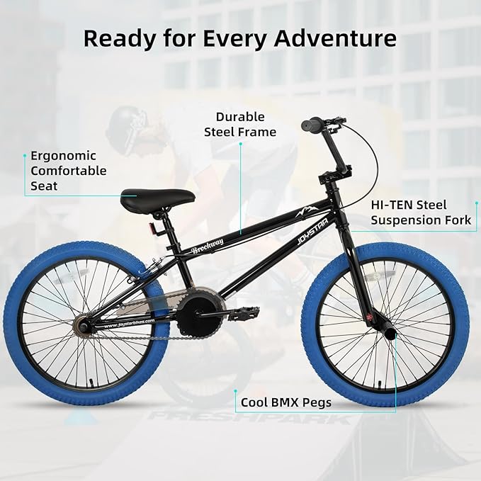 JOYSTAR Brockway Freestyle Kids BMX Bikes 20" 24" Kids Bicycles for 6-14 Years Old Boys Girls and Beginner-Level Riders 2 Pegs Multiple Colors-StrideForce Fitness