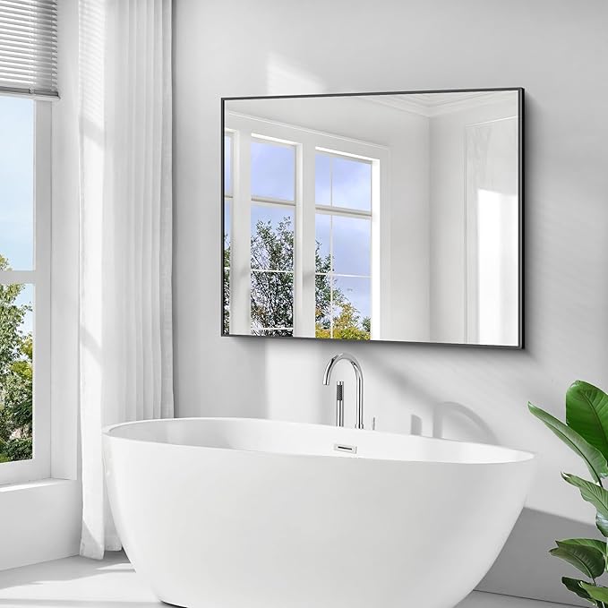 Bathroom Mirror,40x48 inch Bathroom Mirrors for Over Sink,Large Wall Mirror for Bathroom Wall Mounted Rectangle Mirrors,Black Vanity Mirror for Living Room,Bedroom Entryway,Horizontal/Vertical-StrideForce Fitness