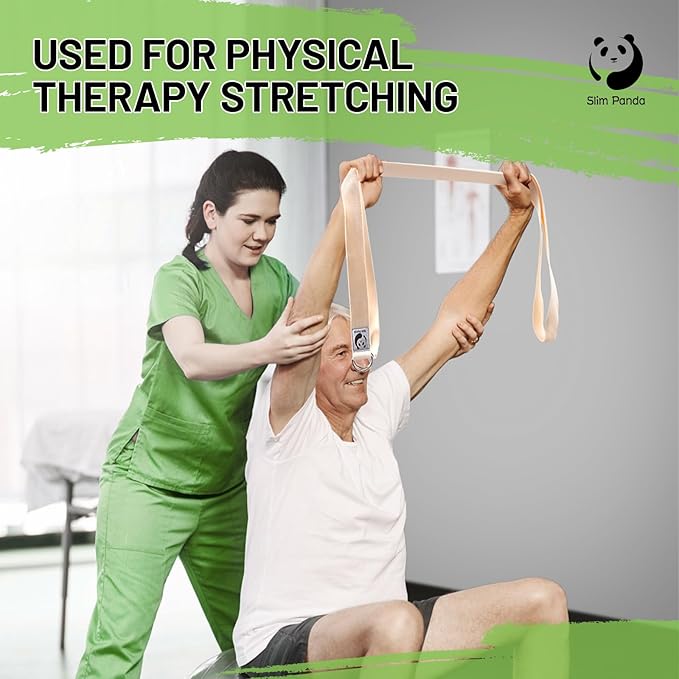 Slim Panda Yoga Strap for Stretching,Cotton Yoga Strap with Adjustable D-Ring Buckle,Non-Elastic Yoga Belt for Pilates,Gym Workouts,Physical Therapy,Improve Flexibility-StrideForce Fitness