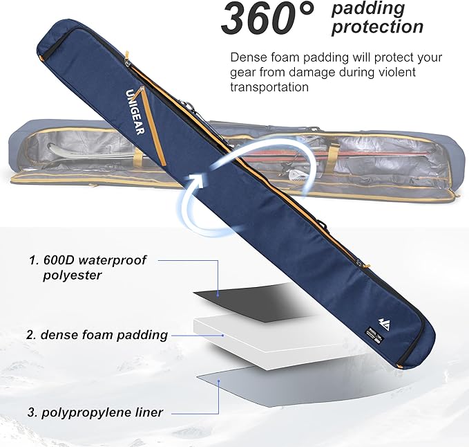 Unigear Ski Bag for Air Travel, 360° Fully Padded Protection, Water-Resistant and Durable up to 192cm for Snow Air Travel Transport-StrideForce Fitness