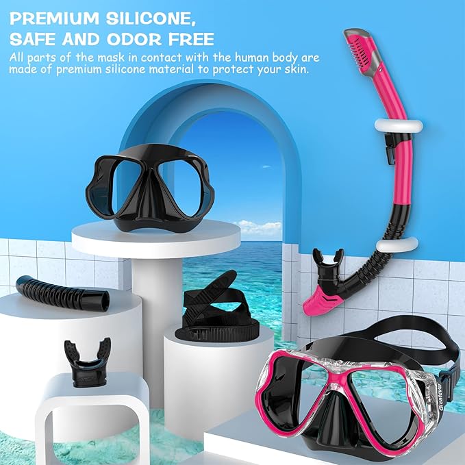 Greatever Dry Snorkel Set,Panoramic Wide View,Anti-Fog Scuba Diving Mask,Professional Snorkeling Gear-StrideForce Fitness