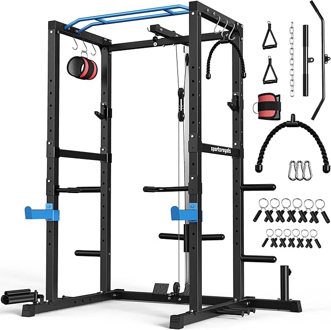Sportsroyals Power Cage,1600lbs Multi-Function Power Rack with Adjustable Cable Crossover System and More Training Attachment, Weight Cage for Home Gym-StrideForce Fitness