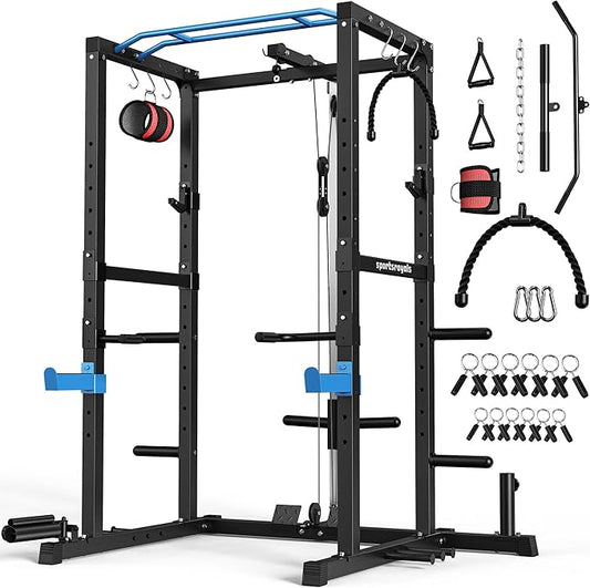 Sportsroyals Power Cage,1600lbs Multi-Function Power Rack with Adjustable Cable Crossover System and More Training Attachment, Weight Cage for Home Gym-StrideForce Fitness