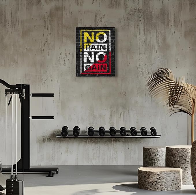 Gym Quotes Wall Art,Inspirational Workout Wall Decor,No Pain No Gain Canvas Wall Art for Home Gym Exercise Fitness Room-StrideForce Fitness