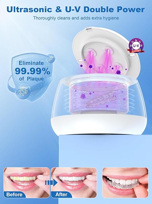 KUNPHY 2026 Ultrasonic Retainer Cleaner Machine, 48kHz Dental Cleaning Pod for Braces, Night Guard, Mouthguard, Toothbrush, Jewelry, 7Oz Denture Cleaner Machine