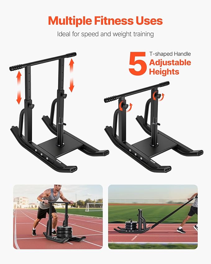 VEVOR Weight Sled, Steel Power Sled, Fitness Training Sleds for Athletic Exercise Speed Improvement, Workout Equipment with Adjustable Height Handle-StrideForce Fitness