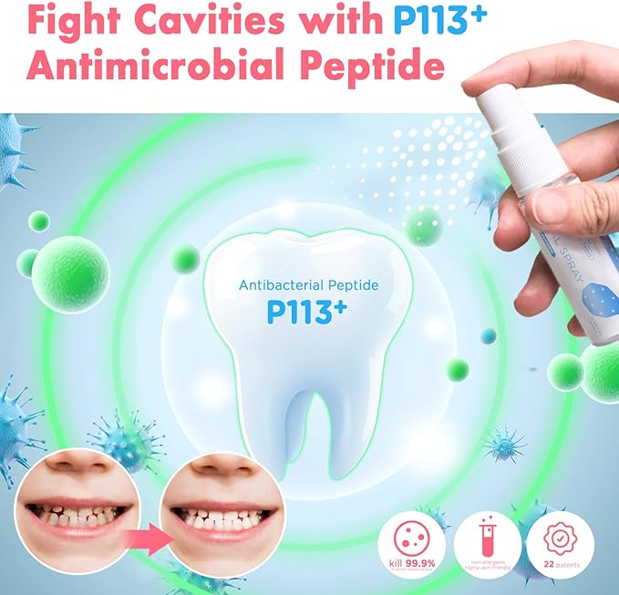 Mouth Spray for Kids Toddler Toothpaste Helper Fluoride Free Baby Toothpaste Cavity Protection Oral Care with Natural P113+ Antibacterial Peptide for Newborns to Age 6 (Original&Grape)