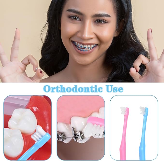 2 Pcs Wisdom Tooth Brush, End Tuft Toothbrush for Adult, Soft Small Head Orthodontic Toothbrush for Periodontal, Interdental Interspace, Dental Detail Cleaning