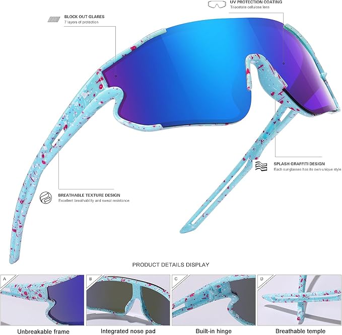 Kids Baseball Sunglasses for Boys Girls Youth Softball Cycling Sports Sunglasses UV400 Protection Age 5-12-StrideForce Fitness