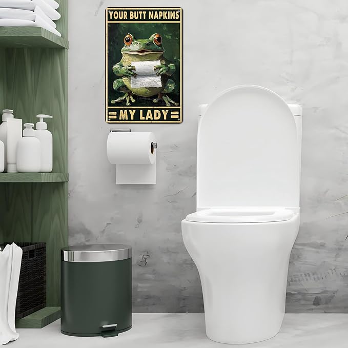 Funny Frog Bathroom Toilet Decor Metal Sign Frog Your Butt Napkin My Lord Vintage Tin Sign for Bedroom Toilet or Bathroom Wall 12 * 8inch-StrideForce Fitness
