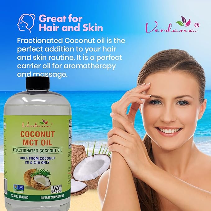 Verdana Food Grade MCT Oil 32 oz – for Keto Coffee, Unflavored Natural Oil Pulling Mouthwash & Massage - 100% Coconut Derived Fractionated Oil – Medium Chain Triglycerides C8 C10 –Non-GMO, Kosher