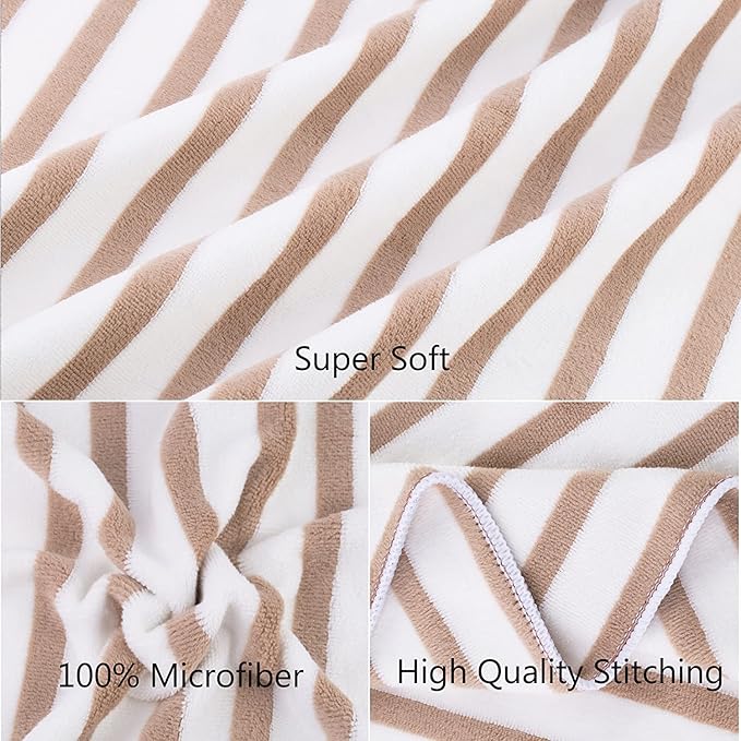 JML Microfiber Towels, Bath Towel Sets (4 Pack, 27" x 55") - Extra Large, Soft, Absorbent, Fast Drying, Multipurpose for Hair Wrap, Swimming, Fitness, Sports, Yoga -Stripe Coffee-StrideForce Fitness