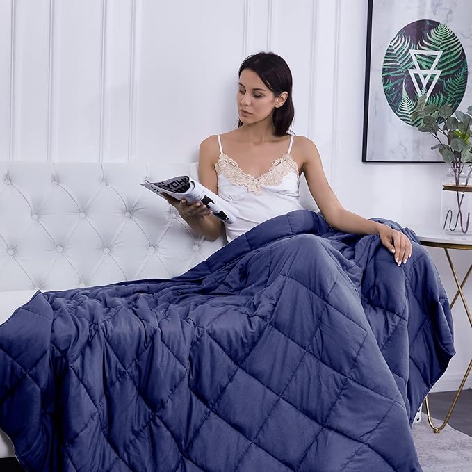 L'AGRATY Weighted Blanket - 60"x80" 22lbs Cooling Breathable Heavy Blanket Microfiber Material with Glass Beads Big Blanket for Adult All-season Summer Fall Winter Soft Thick Comfort Blanket-StrideForce Fitness