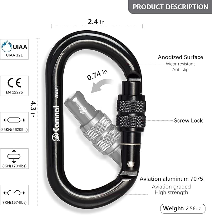 Heavy Duty Carabiner, 25kn(About 5620 lbs) Oval Carabiner Clip O-Shape Rock Climbing Carabiner Lightweight Caribeener for Climbing, Mountaineer, Aerial Work-StrideForce Fitness