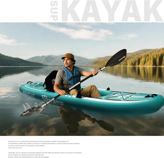 10.2'x35''x8'' Inflatable Kayak with Detachable Seat, SUP-Kayak Set Includes Hand Pump/Aluminum Oar/Backpack, Inflatable Boat for Adults/Kids | for Fishing, Touring-Green-StrideForce Fitness