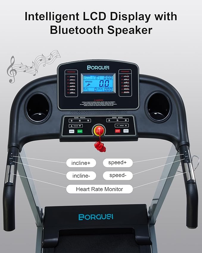 Treadmill with Auto Incline - 300 lb Capacity, 3.0HP Folding Electric Treadmill Up to 8.5 MPH Speed, Running Machine with 17.5" Wide Tread Belt and Bluetooth Speaker for Home Use-StrideForce Fitness