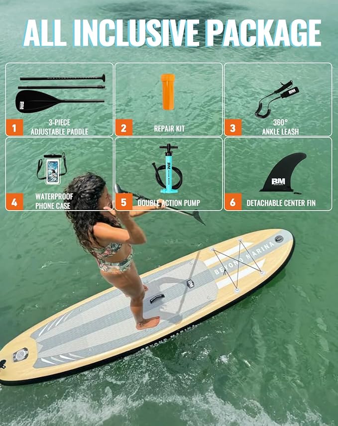 BM Paddle Board Inflatable Stand Up Paddle Board, SUP Paddleboard for Adult, Premium Accessories | Non-Slip EVA Deck & Foam Handles, Camera Mount, Double Action Pump, 85L Travel Backpack-StrideForce Fitness