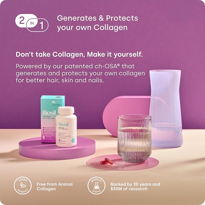 Biosil Advanced Hair + Nail Care - Growth Vitamins for Women - Strengthen & Thicken Strands - 60 Capsules - Patented ch-OSA - 30-Day Supply-StrideForce Fitness