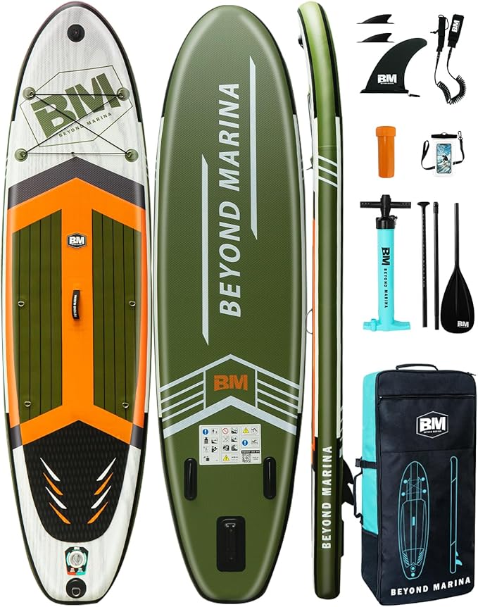 BM Paddle Board Inflatable Stand Up Paddle Board, SUP Paddleboard for Adult, Premium Accessories | Non-Slip EVA Deck & Foam Handles, Camera Mount, Double Action Pump, 85L Travel Backpack-StrideForce Fitness