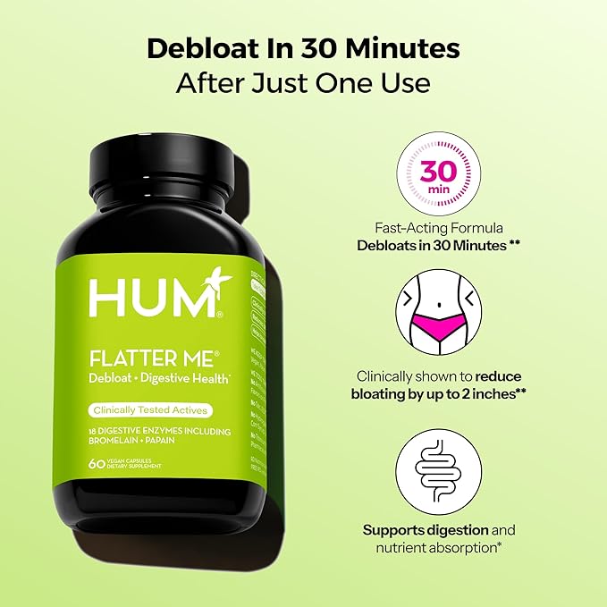 HUM Flatter Me Digestive Enzymes Bloating Supplement - Fast-Acting Bloat Relief for Digestive Health & Debloating Multi Enzyme | Bloat Pills, Anti Bloat Pills, Vegan 60 Servings-StrideForce Fitness