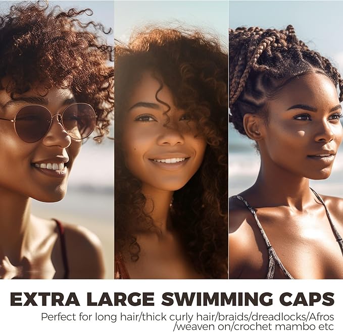 Extra Large Swim Cap - Silicone Cap for Long/Short Hair, Braids & Dreadlocks - Keeps Hair Dry-StrideForce Fitness
