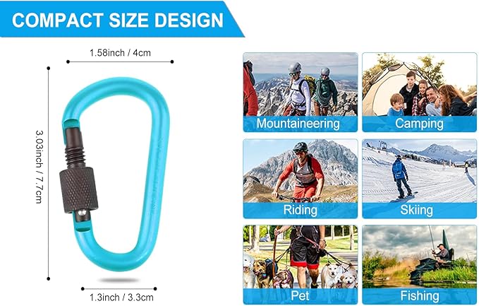 10 Pack Aluminum D Ring Key Rings Hiking Clips Locking Carabiner for Hiking Camping Fishing and Outdoor Use，Clips with Screw Gate Multicolored-StrideForce Fitness