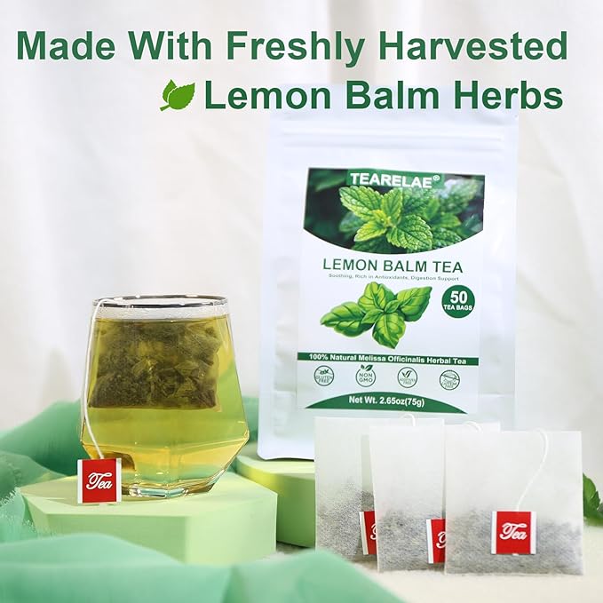 TEARELAE - Lemon Balm Tea Bag - 1.5g X 50 Count - Pure Natural Dried Lemon Balm Herb - Premium Lemon Balm Leaf for Calming and Digestion Support - Caffeine-free - Non-GMO-StrideForce Fitness